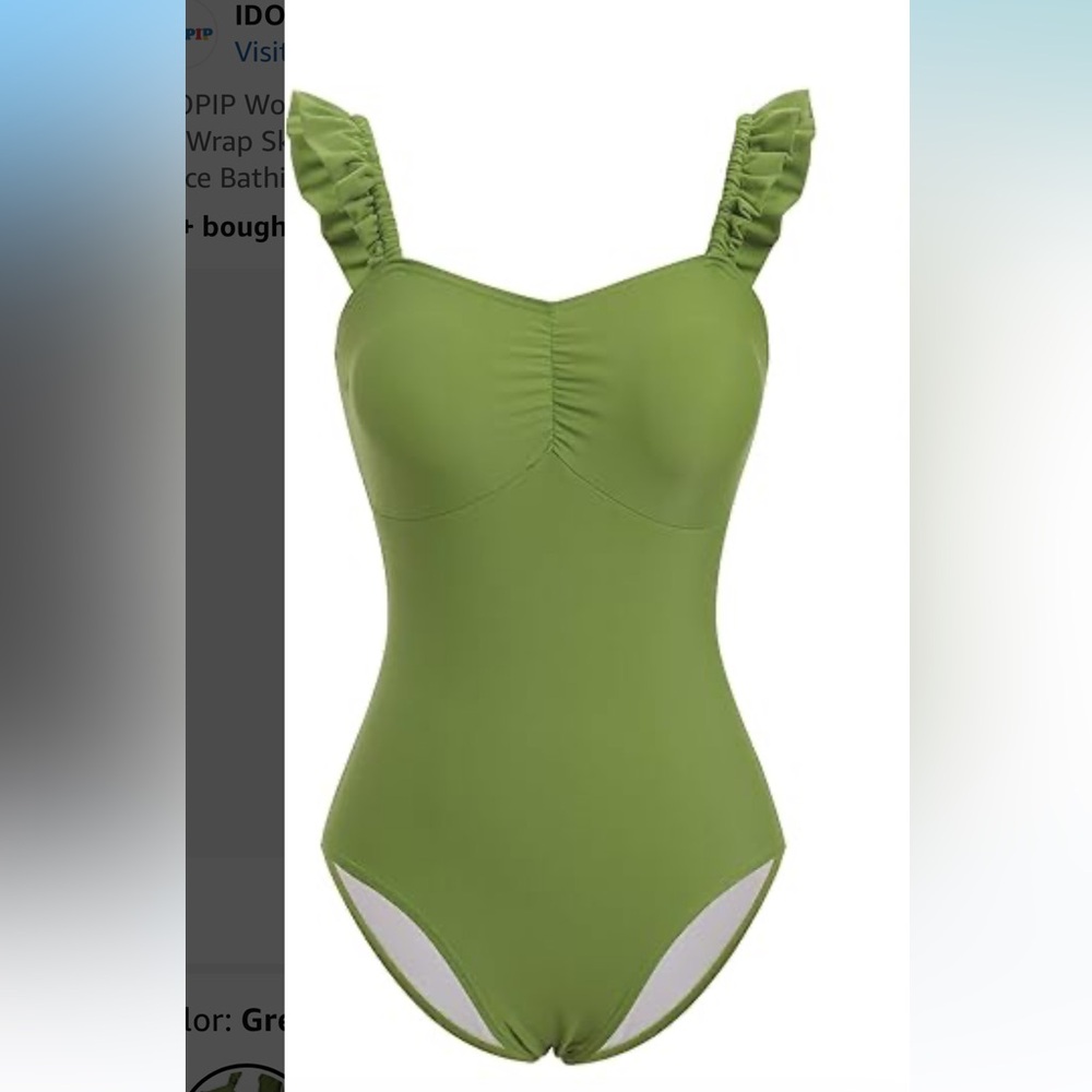 One Piece Ruffle Green Swimsuit - Picture 2 of 3